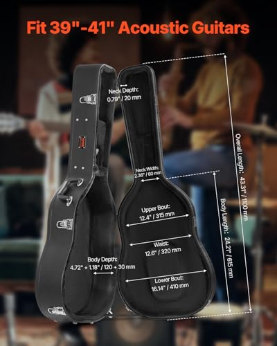 VEVOR Acoustic Guitar Hard Case, 43.31 in Gourd-Shaped Guitar Hard Case, With Lock Latch Key Handle, PVC Padding Soft Lining Water-Resistant Hard Shell Guitar Case, for 39-41 in Acoustic Guitar, Black - size: 43.3 inch(case size)