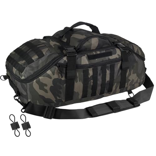 Hannibal Tactical 65L Large Duffle Bag, 3-in-1 Tactical Backpack MOLLE Pack for Sports, Gym, Outdoor, Black Camo - color: Black Camo, size: 65L