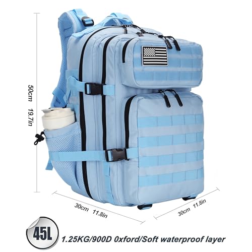 Military 45L Tactical Assault Backpack 3 day assault pack with Molle Waterproof backpack Rucksack for Tactical Backpacks - color: Skyblue