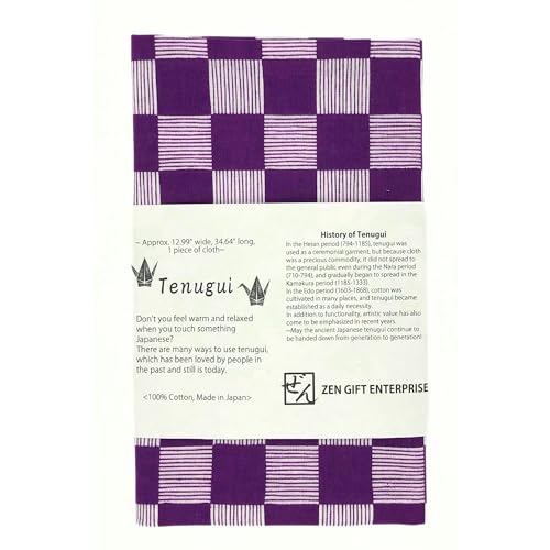 Japanese Tenugui Towel, 34.64"L x 12.99"W, Ichimatsu Checkered Purple - color: Ichimatsu(purple)