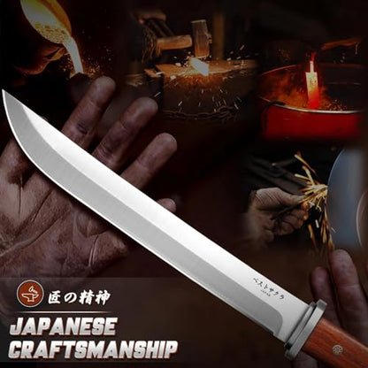 Japanese Tanto Knife - Fixed Blade, Rosewood Grip, Leather Sheath - size: 9.8 Inch