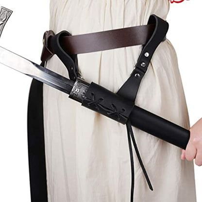 Medieval Leather Sword Frog Universal Rapier Broadsword and Cutlass - color: Right Handed-black