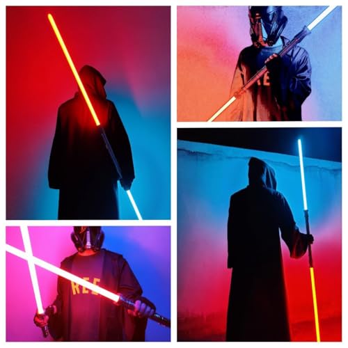 Light Saber, Heavy Dueling Light Sabers 2 Pack, 12 RGB Colors 16 Sound Fonts with Metal Hilt Double-Bladed Light Saber Smooth Swing Motion Control 2 in 1 Light Sabers for Adults