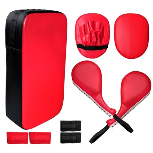 9 in 1 Taekwondo Kick Pad Boxing Training Equipment, Black Red Wrist Band Punching Mitts Set for Martial Arts,Adjustable Soft Training Pads for Karate, Muay Thai, MMA Training