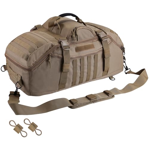 Hannibal Tactical 55L Large Duffle Bag, 3-in-1 Tactical Backpack MOLLE Pack for Gym, Sports, Outdoor, Coyote - color: Coyote, size: 55L