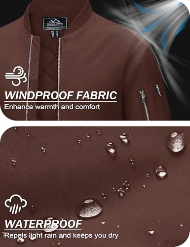 MAGCOMSEN Men's Bomber Jacket Casual Windproof Quilted Jacket Full Zip Windbreaker Winter Warm Varsity Jacket with Pockets - color: Coffee, size: Medium