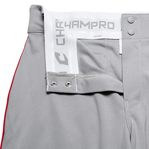 CHAMPRO Boy's Triple Crown Baseball Pant Knickers with Braid - color: Grey, Scarlet Pipe, size: Large