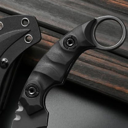 Gtkii GTK691 Fixed Blade Knife D2 Steel Blade Nylon Fiberglass Handle with Kydex Sheath for Outdoor Camping Hunting Hiking Survival EDC Tool(Black) - color: black