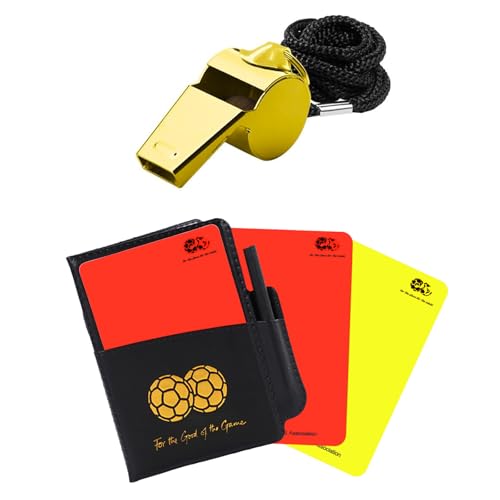 Soccer Referee Kit with Upgraded Loud Whistle, Red Yellow Cards Set - color: Gold Whistle+Cards Set
