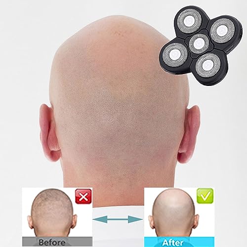 5 Blades Shaver Replacement Heads for Bald Men Easy to Clean Electric Shaver with Blade Cover - color: Black