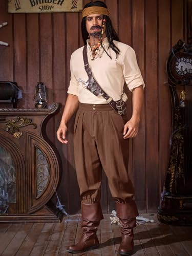 Runcati Mens Medieval Ankle Pants Renaissance Viking Pirate Pants Halloween - color: Coffee, size: X-Large
