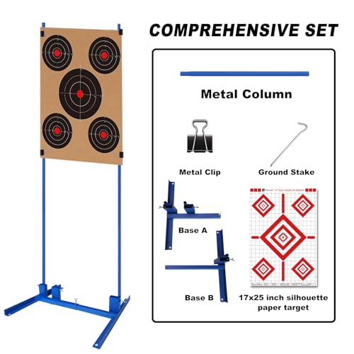 Atflbox Shooting Target Stand with 10pcs 17x25 Inch Sight in Paper Targets, Durable Paper Target Holder with Stable Adjustable Base for Cardboard Silhouette, H Shape, IPSC, IDPA Practice - style: 1 PACK