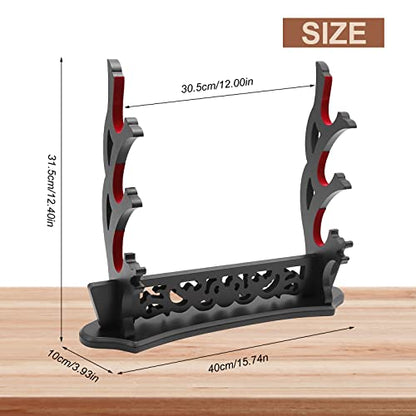 Saihisday Sword Stand Vine Katana Stand Three-Tier Sword Holder with Padded for Japanese Samurai Sword Display Tanto Rapier Light Saber, Black Lacquer Finish - size: 3-Tier
