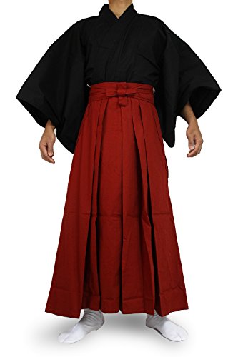 Edoten Japanese Samurai Hakama Uniform - color: Bk-red, size: Medium