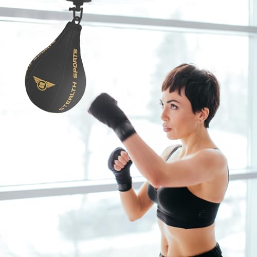 Stealth Sports Speed Ball Boxing – MMA Speed Bag & Hanging Swivel Kit for Boxing Training – Punching Bag for Muay Thai, Kickboxing, Martial Arts, Reflex and Speed Training Striking Bag