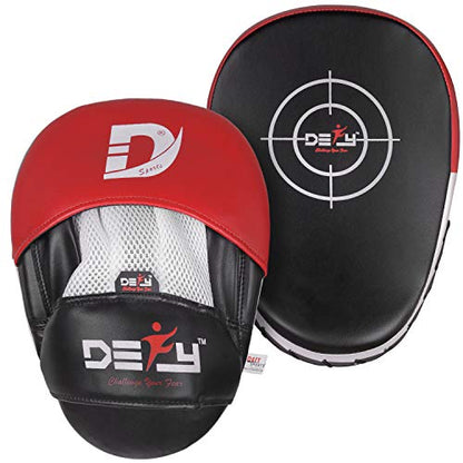 DEFY MMA Muay Thai Boxing Focus Mitts – Premium Leather Hook & Jab Punching Pads - Curved Focus Mitts for Strike & Kick Training Shield
