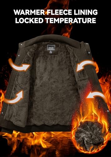 EKLENTSON Mens Winter Jacket with Multi Pockets Fleece Lined Military Coat - color: Coffee, size: XX-Large