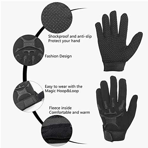 Long Keeper Kids Cycling Tactical Gloves – Boys Sport Climbing Fishing Gloves Anti Slip Full Finger Gloves - color: Black, size: Small