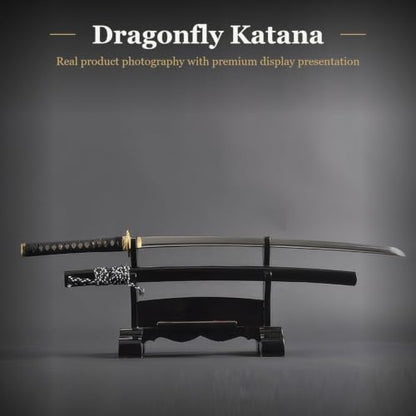 Katana Samurai Sword, 1045 Carbon Steel, Hand Forged, Full Tang - color: Dragonfly