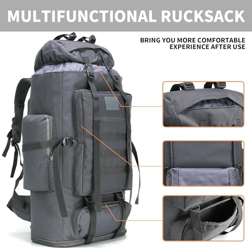 100L Hiking Camping Backpack MOLLE Rucksack Waterproof Daypack (Grey) - color: Grey