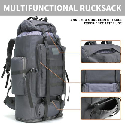 100L Hiking Camping Backpack MOLLE Rucksack Waterproof Daypack (Grey) - color: Grey