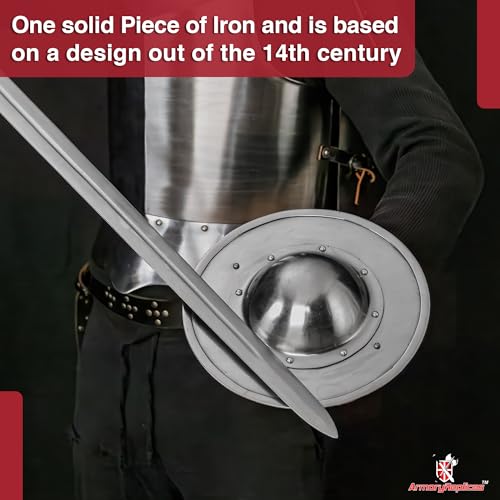 Armory Replicas™ Archers Buckler Shield – 12-Inch Solid Iron Medieval Combat Shield with Forged Iron & Wood Handle