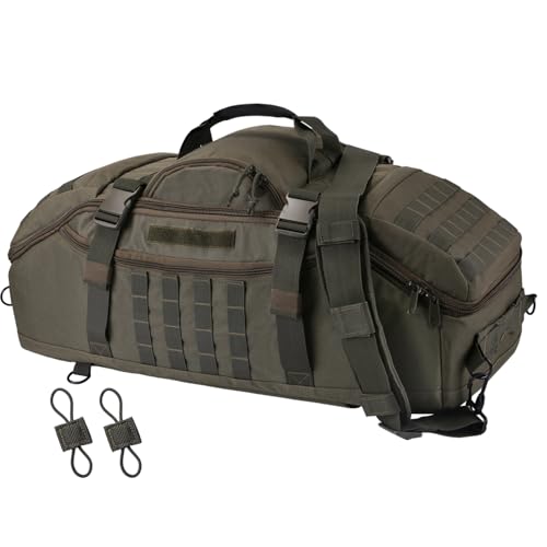 65L Large Travel Gym Duffle Bag with Tensile Strength Pom Buckle Military Tactical Backpack, Army Pack for Outdoor Sport with Molle System, Olive Green - color: Olive Green, size: 65L