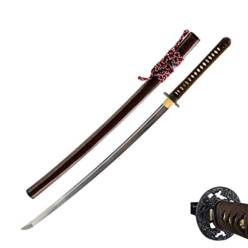 Hand Forged 1045 Carbon Steel Peony Katana, Heat Tempered Full Tang Sword