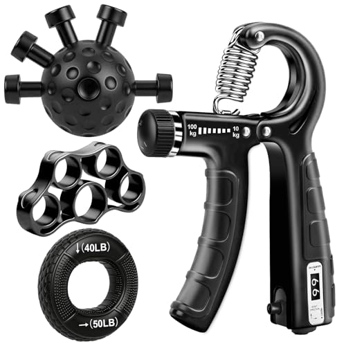 TEAWOO 4-Pack Grip Strength Trainer Kit, Adjustable Forearm Strengthener