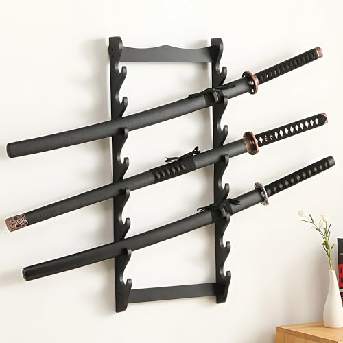 Sword Wall Mount Rack, 8-Tier Wooden Katana Display Stand