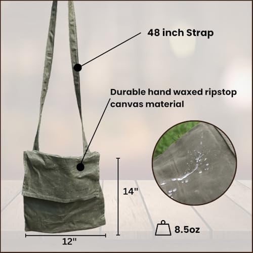 Exos Waxed Canvas Haversack Bushcraft Shoulder Bag - Durable Canvas Messenger Bag - Foraging Bag, Gardening Bag, 2 Sizes - style: Antique Olive Small