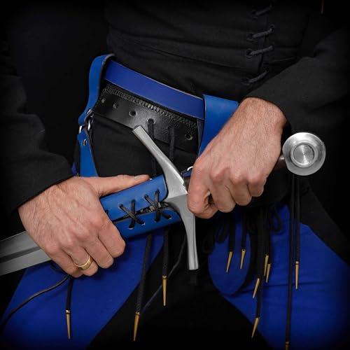 Mythrojan Medieval Sword Frog Adventurer with Leather Holder for Universal Rapier, Broadsword, Cutlass - style: Large L1eft Handed - Blue (10" X 10")
