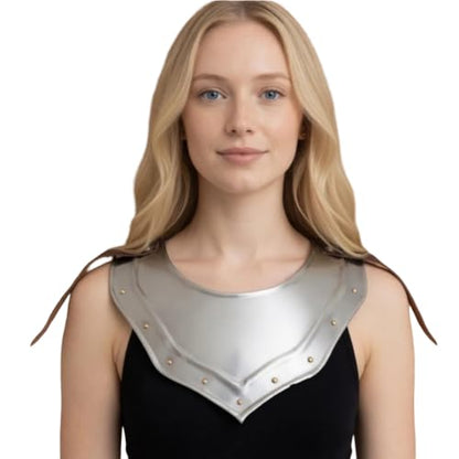 Medieval 18-Gauge Steel Gorget Neck Armor Functional Knight Neck Guard Protection with Leather Straps for LARP, Reenactment, Cosplay & Renaissance Fair Halloween Costume