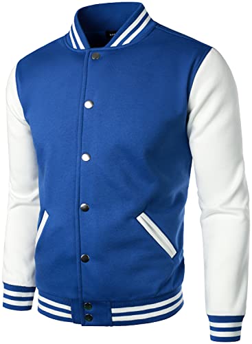 HOOD CREW Man’s Varsity Jacket Cotton Blend Letterman Jackets - color: Blue, size: Medium