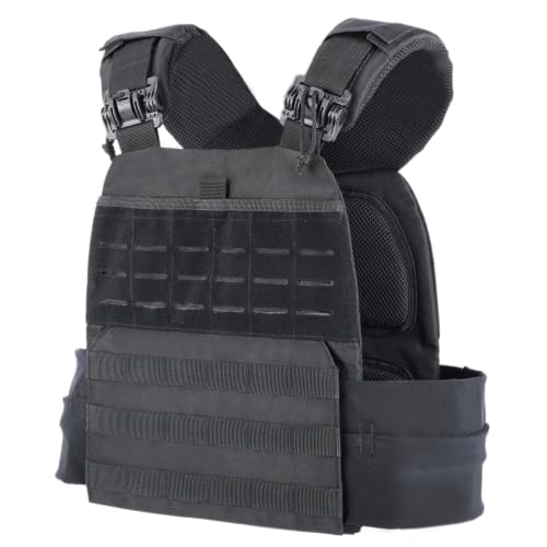 Tactical Weighted Vest,Training Outdoor Vest with Mul-Compartments - color: black