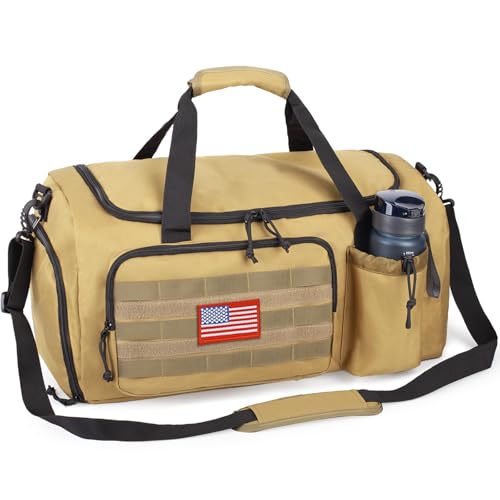 Tactical Gym Bag for Men, 60L Duffle Bag with Shoes Compartment for Travel - color: Brown, size: Large