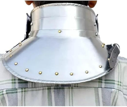 Medieval Steel Gorget Neck Armor – Polished Knight Throat Guard with Riveted Edges – Adjustable Medieval Armor for LARP, Cosplay, Reenactment & Renaissance