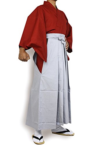 Edoten Japanese Samurai Hakama Uniform - color: Rd-grey, size: Large