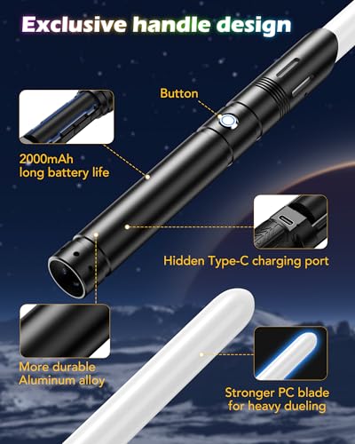 ANASABER Light Saber, Dueling Lightsaber 2 Pack, 12Color RGB Lightsabers with Metal Hilt, 4 Sound Fonts, FX Double-bladed Light Sabers for Kids Adults Birthday Xmas Gift, Halloween Cosplay, Black S8 - size: 31in 2pack