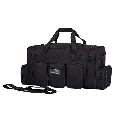 Heavy Duty Range Duffel Quality Tactical Gear Travel Sports Gym Bag Lockable Zippers with US Flag Patch 27 Inch Black - size: 27" Black