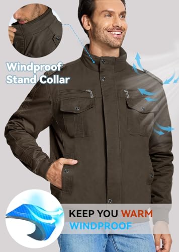 EKLENTSON Mens Winter Jacket with Multi Pockets Fleece Lined Military Coat - color: Coffee, size: XX-Large