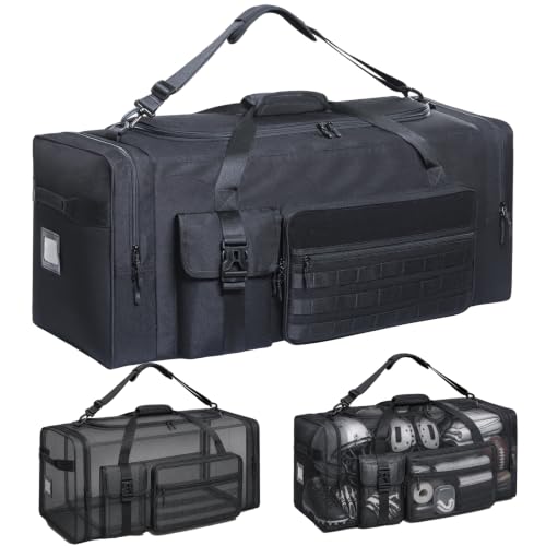 Football Gear Bag for Helmet & Pads, 130L Extra Large Duffel Bag, Black - color: Black