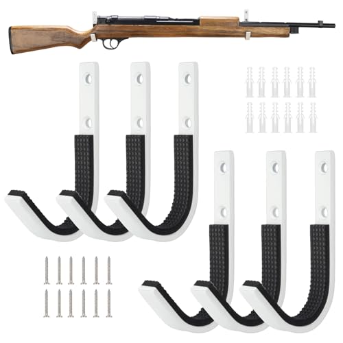 Gun Rack Storage Wall Mount Rifles Shotgun Hooks Horizontal Metal Hangers for Storing Shotguns Rifles Archery Bow Heavy Duty Steel - color: White, size: 3 Pairs