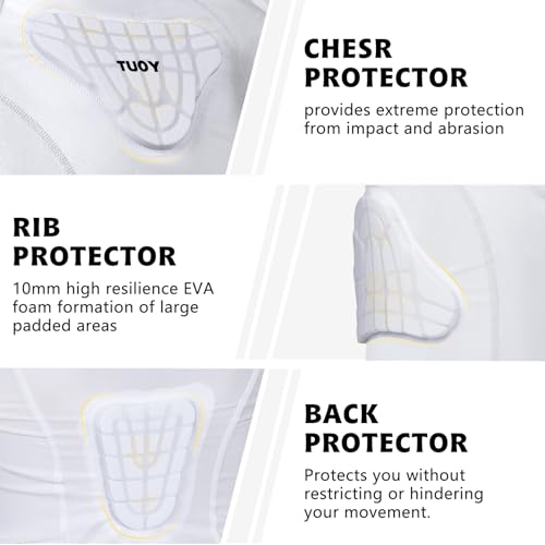 Youth Padded Compression Shirt Vest Rib Chest Protector Football Baseball - color: Padded Vest White, size: Large