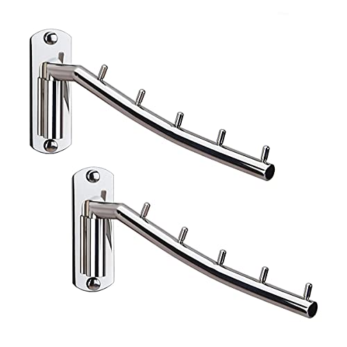 2 Pcs Folding Wall Mounted Clothes Suit Hangers Rack with Swing Arm Stainless Steel Heavy Duty Coat Hook for Bathroom, Bedroom, Laundry Room - Silver