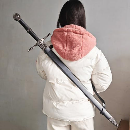 Medieval White Wolf Silver Steel Sword Metal Two Handed Replica 41inch Suitable for Cosplay LARP Costumes Halloween Props - style: Steel Sword