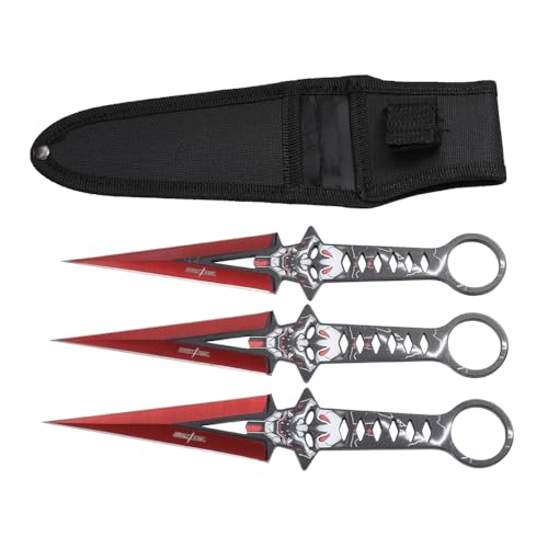 Perfect Point Throwing Knife Set with Target Board, 3 Piece, Stainless Steel Blade, Nylon Sheath Included, Throwing Sport - color: Red