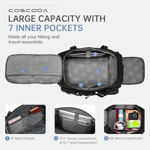 Gym Bags for Men with Shoe Compartment 60L Tactical Duffle Bag - color: Black Red, size: 60L