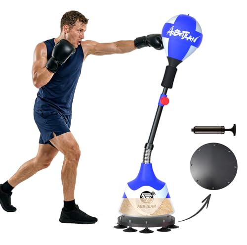 Freestanding Reflex Bag,Punching Bag with Stand,Height Adjustable,Speed Punching Ball for Reaction & Fitness Training - Stress Relief Workout for Adults，Boxing Equipment for Home Gym - color: Blue