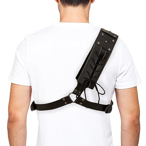 Medieval Sword Holster Warrior Medieval Armor, Shoulder Back Sheath Frog Holder Crossbody, Medieval Retro Sword Shoulder Back Sheath Holder, Adjustable Vikings Medieval Viking Shoulder Sword Belt - color: Black